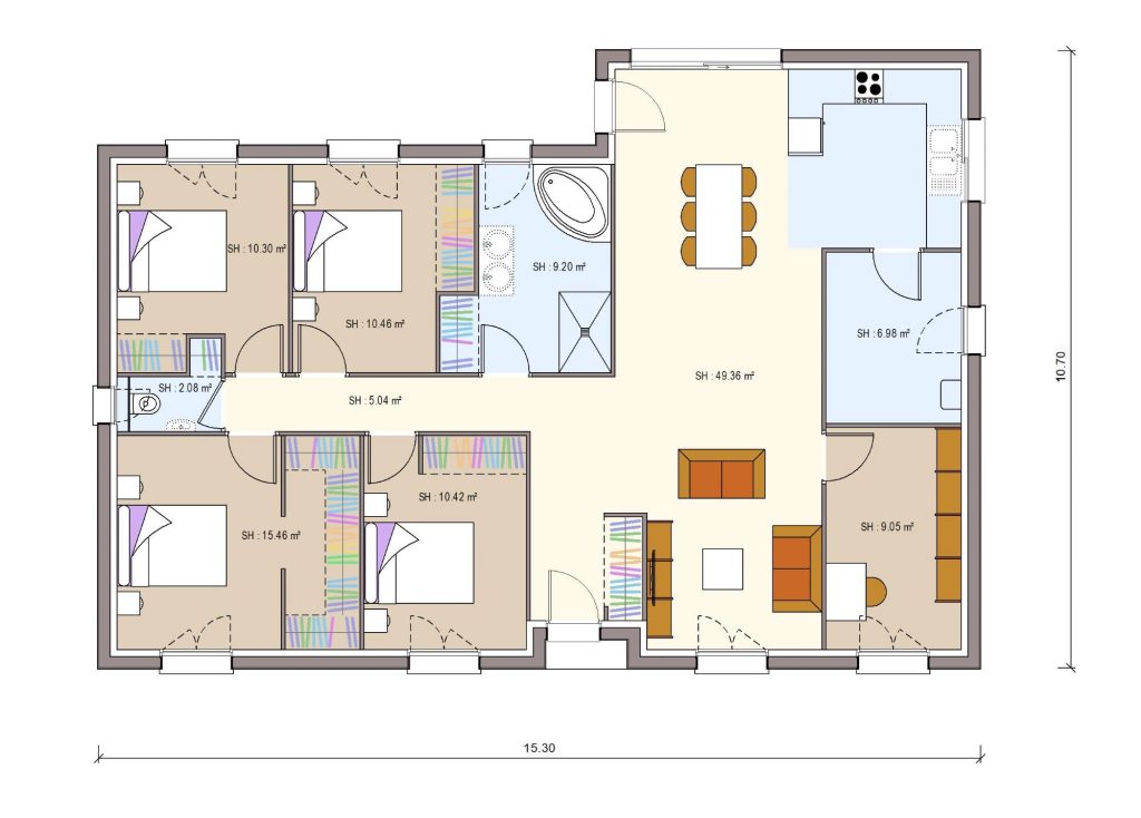 Plan d'une maison 4 chambres située à Montceau-les-Mines