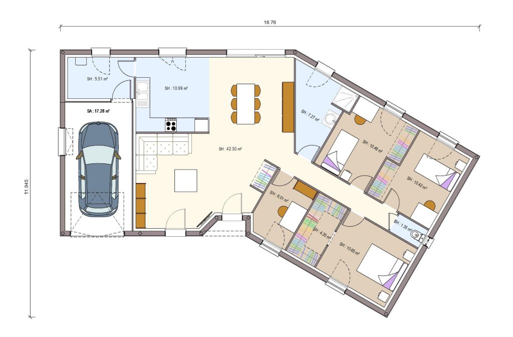 Exemple du design de maison Vivo, plan de maison en V
